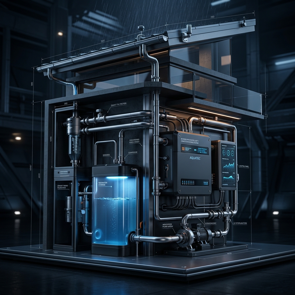 Smart Rainwater Harvesting System 3D Render